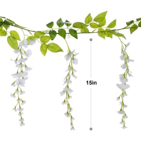 Wisteria Artificial Flowers Garland 4Pcs Total 28.8ft White Artificial Wisteria - Picture 3 of 6